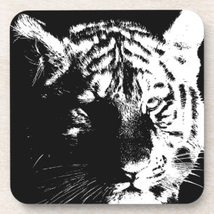 Dessous-de-verre Tigre noir et blanc Pop Art