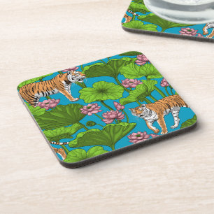 Dessous-de-verre Tigres dans l'étang rose lotus