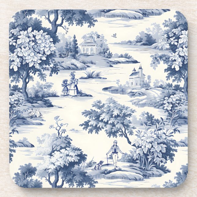 Dessous-de-verre Toile de jouy, bleu et blanc, porcelaine, (Devant)
