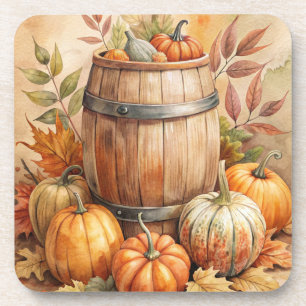 Dessous-de-verre Tonneau avec citrouilles automne