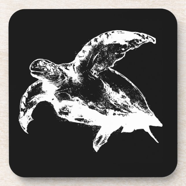 Dessous-de-verre Tortue de mer en blanc (Devant)