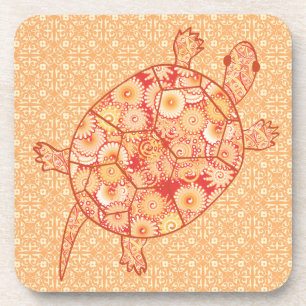 Dessous-de-verre Tortue tourbée fractale - nuances de mandarine ora