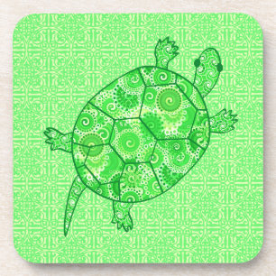 Dessous-de-verre Tortue tourbillon fractale - vert citron et émerau
