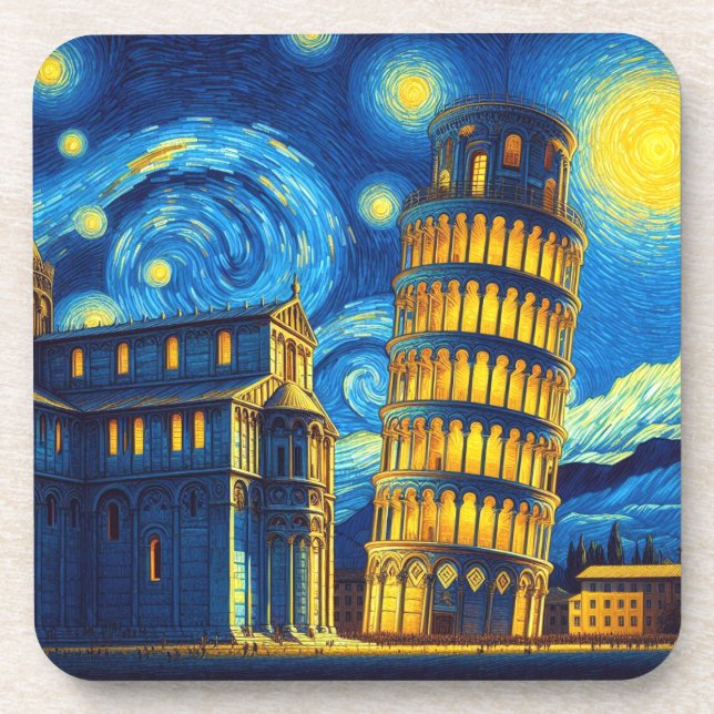 Dessous-de-verre Tour Starry Night Leaning De Pise Italie (Devant)