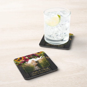 Dessous-de-verre Tournesol rustique et photo mariage rose préférée