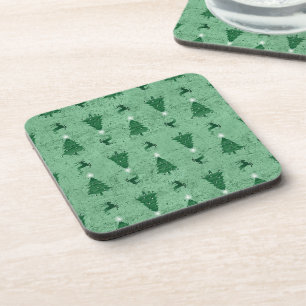 Dessous-de-verre Traditional Green Christmas Trees & Reindeer