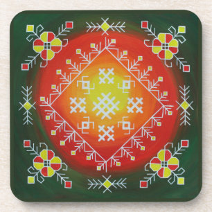 Dessous-de-verre Traditional Latvian folk art with symbols painting
