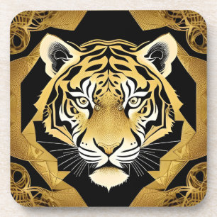 Dessous-de-verre Travail d'art du tigre ornemental doré