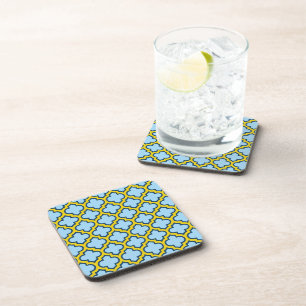 Dessous-de-verre Trellis bleu et jaune, treillis, Quatrefoil