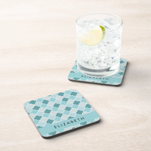 Dessous-de-verre Trellis Bleu Marocain, Quatrefoil, Votre Nom