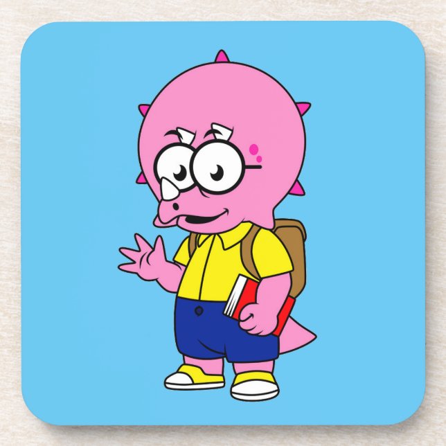 Dessous-de-verre Tricératops Nerd Avec Sac À Dos Et Manuel. (Devant)