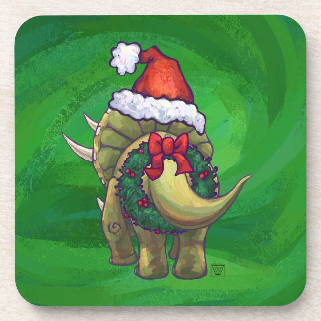 Dessous-de-verre Tricératops vert Noël (Devant)