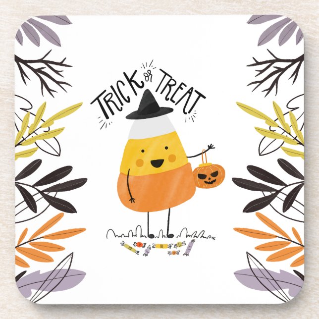 Dessous-de-verre Tricoter ou traiter l'Halloween du maïs bonbon | D (Devant)