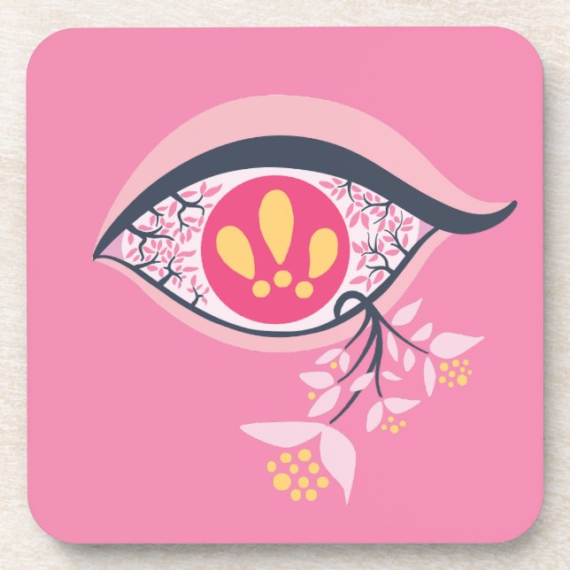 Dessous-de-verre Trippy Psychedelic yeux rose floral Pastel Goth (Devant)