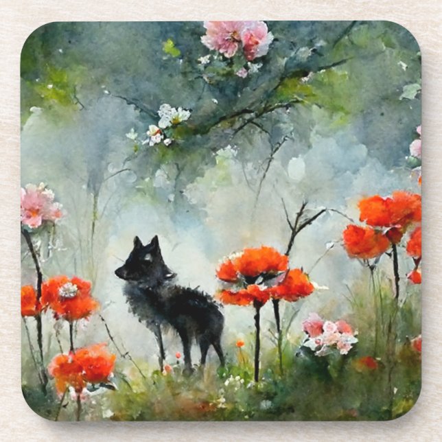 Dessous-de-verre Trivet d'animal sauvage à fleurs mignonnes (Devant)