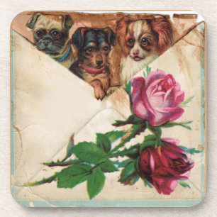 DESSOUS-DE-VERRE TROIS DOGGIES ET ROSES