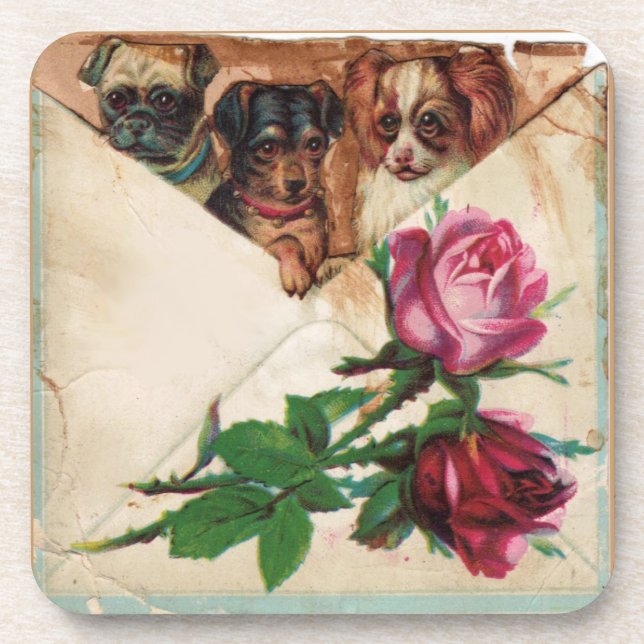 DESSOUS-DE-VERRE TROIS DOGGIES ET ROSES (Devant)