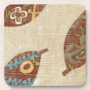 Dessous-de-verre Trois Feuilles sur l'Arrière - plan Texture Linen