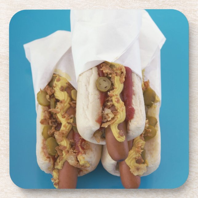 Dessous-de-verre Trois hot-dogs en petits pains (Devant)