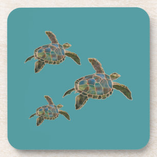 Dessous de verre - trois tortues nageant