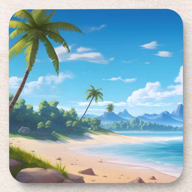 Dessous-de-verre Tropical Ocean Island Sandy Beach Shore (Devant)