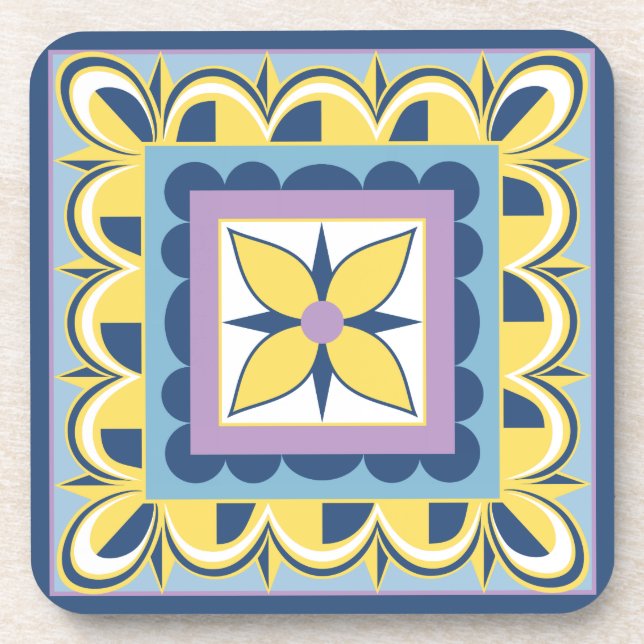 Dessous-de-verre Tuile bleue et jaune de Talavera de Mexicain (Devant)