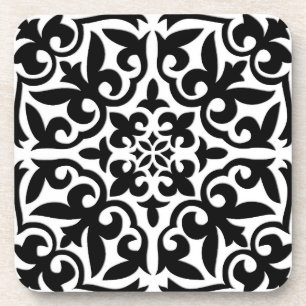 Dessous-de-verre Tuile marocaine - blanc avec l'arrière - plan noir