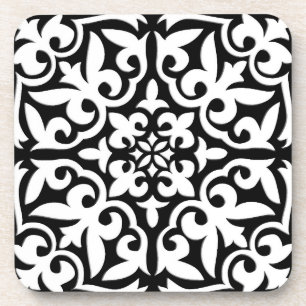 Dessous-de-verre Tuile marocaine - noir avec l'arrière - plan blanc