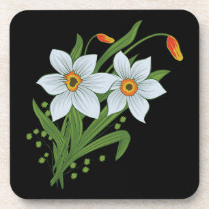 Dessous-de-verre Tulipes et jonquilles Fleurs Fond noir