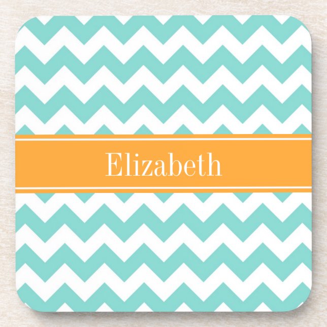Dessous-de-verre Turq / Aqua Wht Chevron Cantaloupe Nom monogram (Devant)