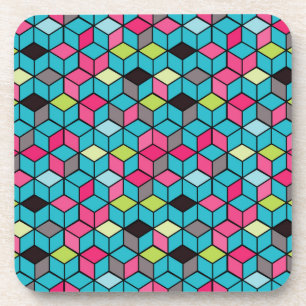 Dessous-de-verre Turquoise et motif rose de cube