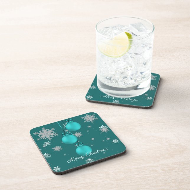 Dessous-de-verre Turquoise Noël Ornements Beverage Coaster (Côté Droit)