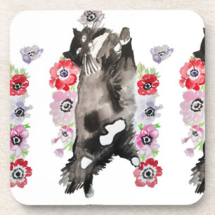 Dessous-de-verre Tuxedo Chat Cute Jolie Fleurs Chats Aquarelle