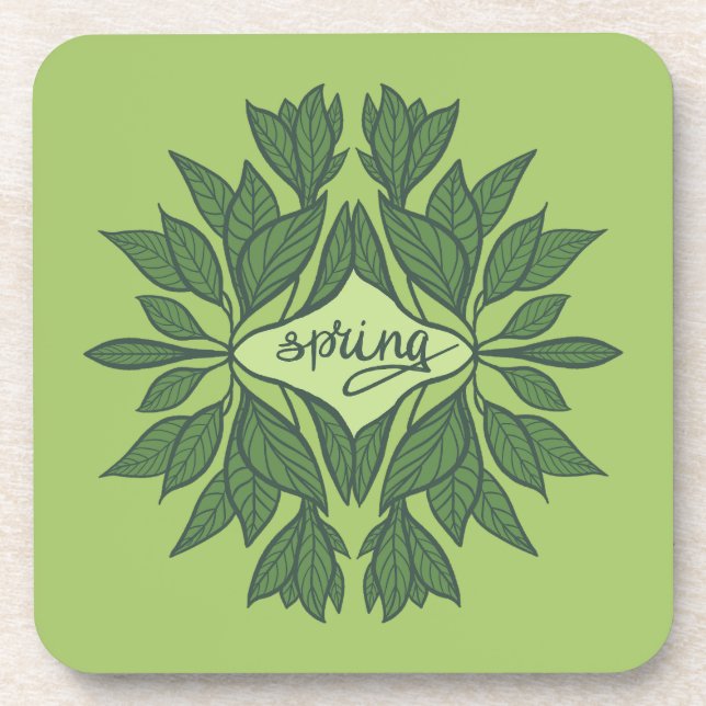 Dessous-de-verre Typographie esthétique Feuille du printemps vert (Devant)