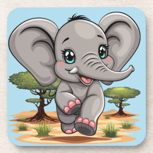 Dessous-de-verre Un bébé éléphant qui sonne heureux dans la savane 