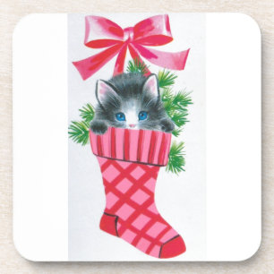 Dessous-de-verre Un chaton de Noël des plus sucrés dans une réserve