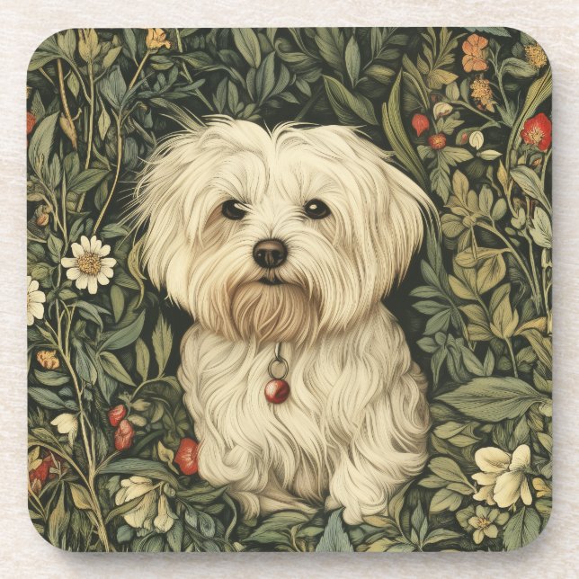 Dessous-de-verre Un mignon chien maltais dans un jardin à la Willia (Devant)