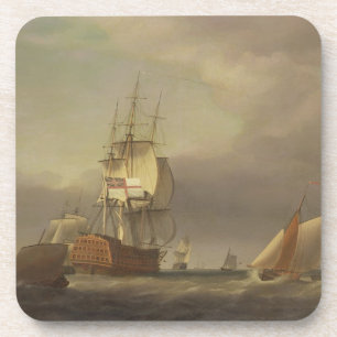 Dessous-de-verre Un paysage marin avec la Homme-de-Guerre et le