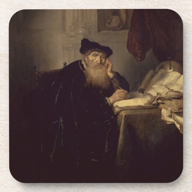 Dessous-de-verre Un philosophe, 1635 (huile sur le panneau) (Devant)