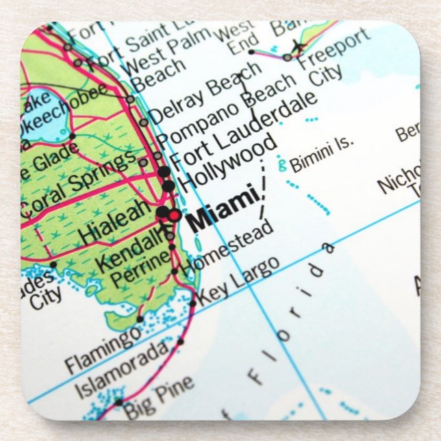 Dessous-de-verre Une carte montrant la ville américaine de Miami (Devant)