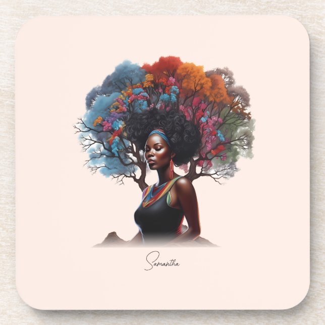 Dessous-de-verre Une femme afro-américaine aux cheveux arborés (Devant)