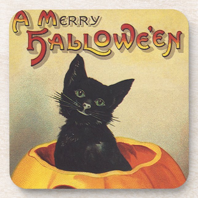 Dessous-de-verre Une joyeuse Halloween par Ellen Clapsaddle, Chat V (Devant)