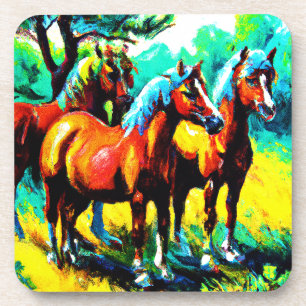 Dessous-de-verre Une pièce d'art Cheval brillante et joyeuse. Comma