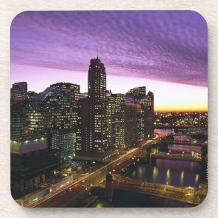 Dessous-de-verre USA, IL, Chicago. Ciel et rivière de Chicago