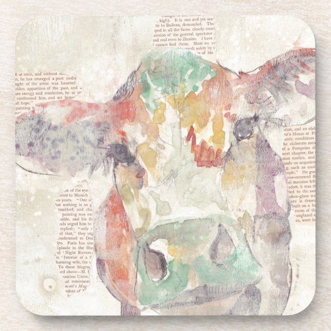 Dessous-de-verre Vache de collage de la ferme aquarelle (Devant)