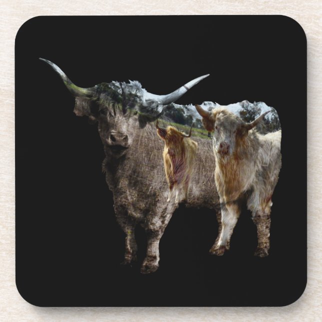 Dessous-de-verre Vache Highland Avec Image De Vaches Inversées, (Devant)