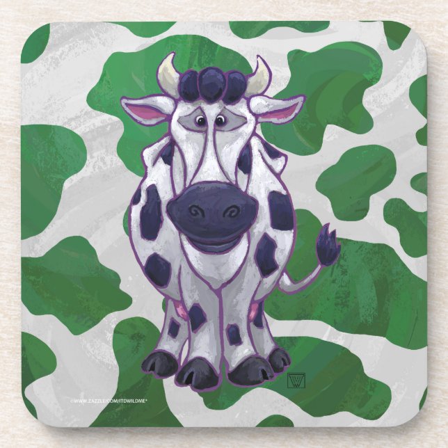 Dessous-de-verre Vache sauvage verte et blanche à imprimé (Devant)
