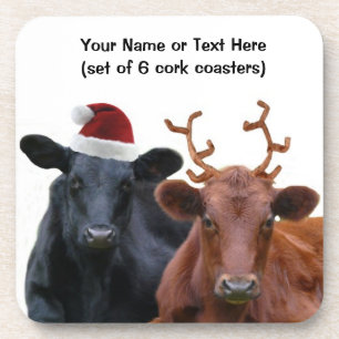 Dessous-de-verre Vaches à vacances de Noël dans le casquette et d
