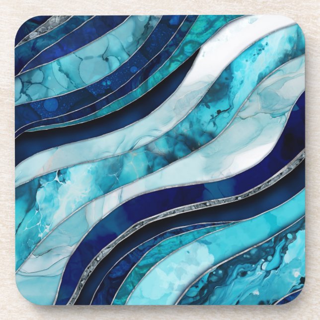 Dessous-de-verre Vagues - Mixte Media Blue Abstrait (Devant)