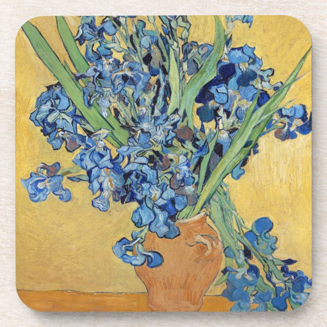 Dessous-de-verre Van Gogh Irises Vase Blue Flowers Bouquet Peinture (Devant)